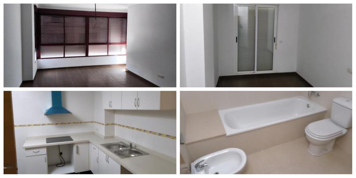 Imágenes de uno de los pisos que se ofrecen en alquiler protegido en Vila-real, con una superficie de 105 metros cuadrados, tres habitaciones, dos baños y una plaza der garaje, por un precio de 588 euros mensuales.