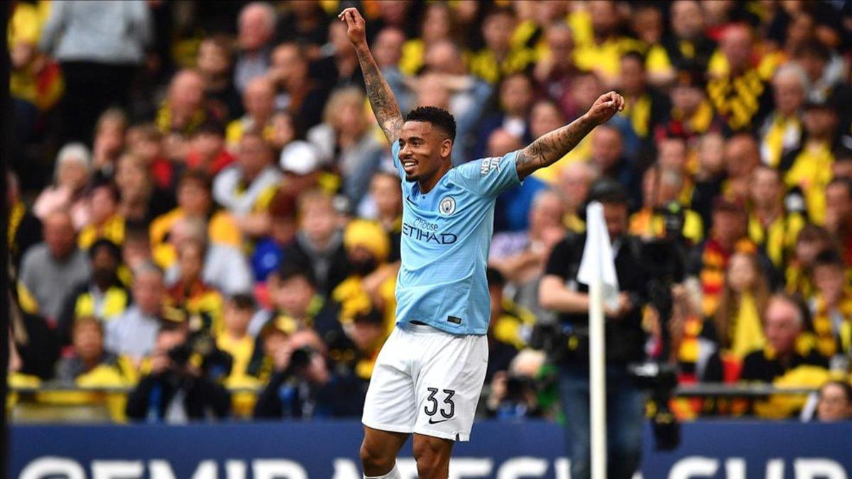 Gabriel Jesus celebra un gol anotado en la final de la FA Cup