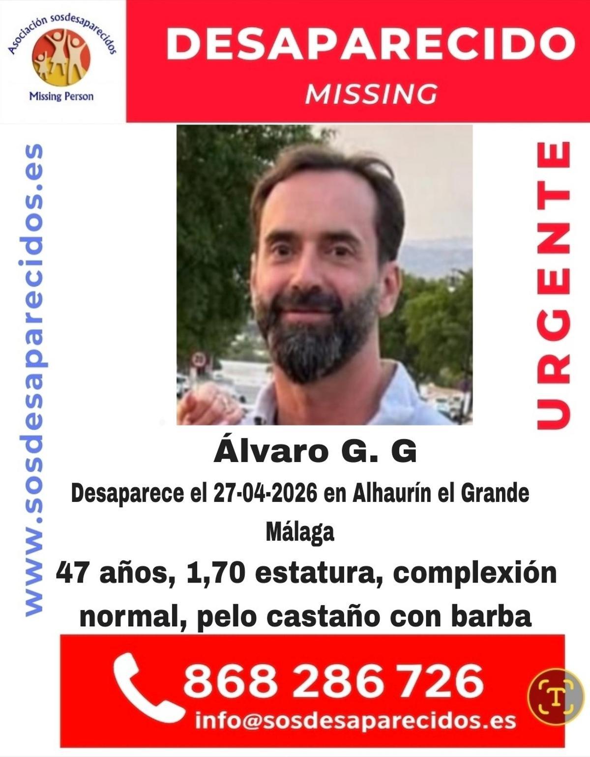 Cartel para solicitar ayuda para encontrar a Álvaro G. G.