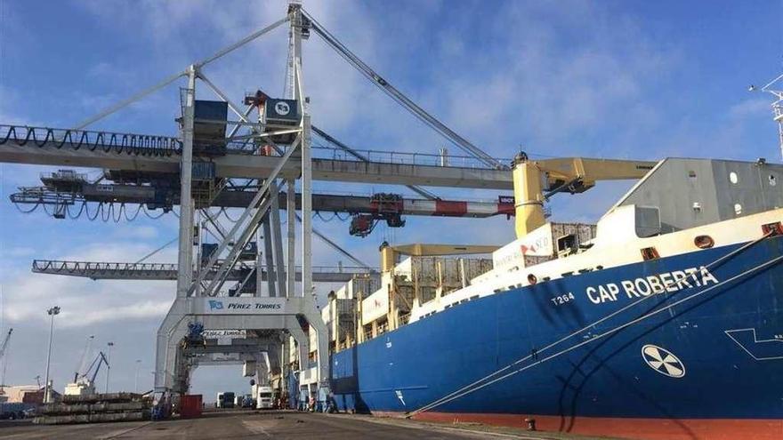 Momento de la operativa simultánea de tres grúas portacontenedores en la terminal &quot;Termarín&quot;. // S.A.