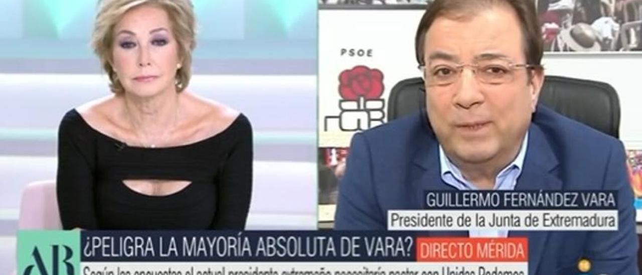 Un momento de la entrevista de Guillermo Fernández Vara en 'El Programa de Ana Rosa'.
