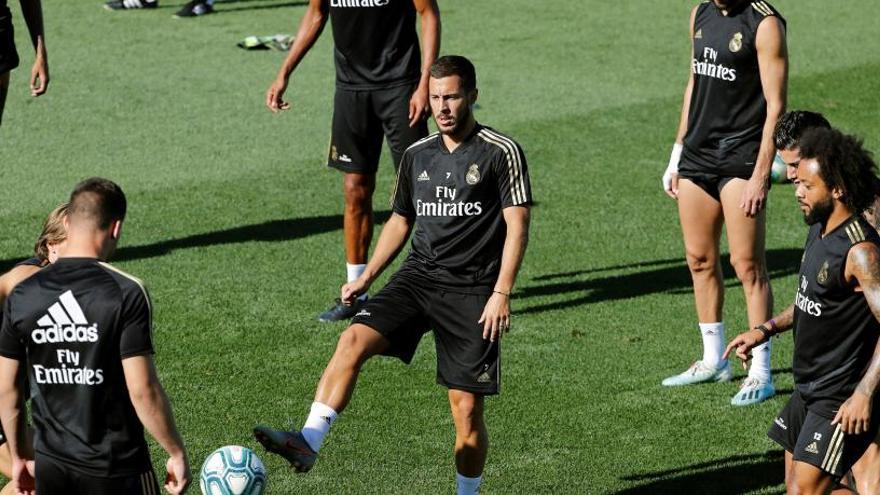 Hazard, en el centro, durante el último entrenamiento.