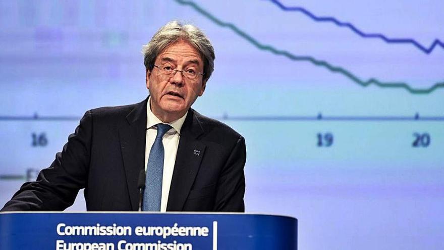 El comissari europeu d&#039;Economia, Paolo Gentiloni, durant la roda de premsa d&#039;ahir