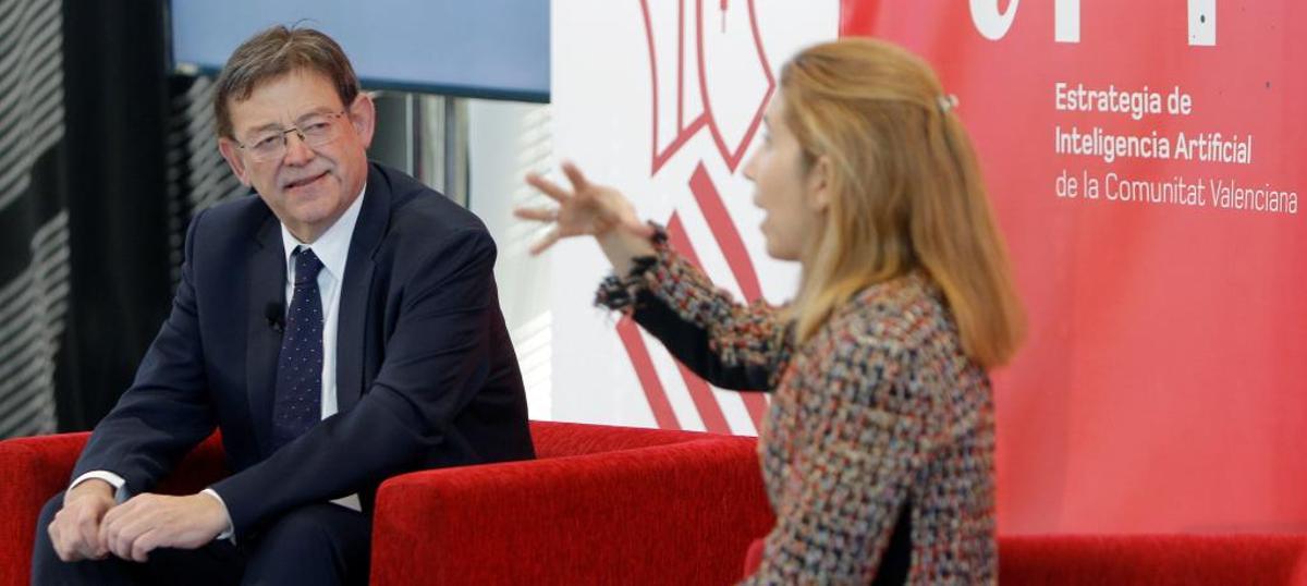El president Ximo Puig con Nuria Oliver en la sede del Distrito Digital en la Ciudad de la Luz.