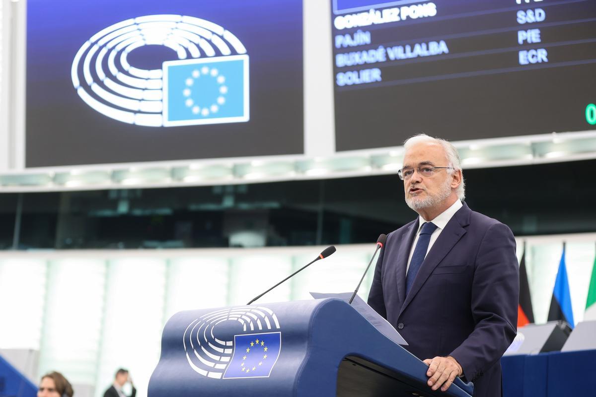Esteban González Pons interviene en el Parlamento Europeo, este miércoles.