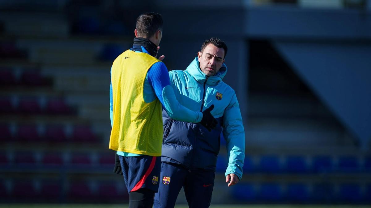 Xavi, en el entrenamiento previo al duelo con el Betis correspondiente a la Liga.