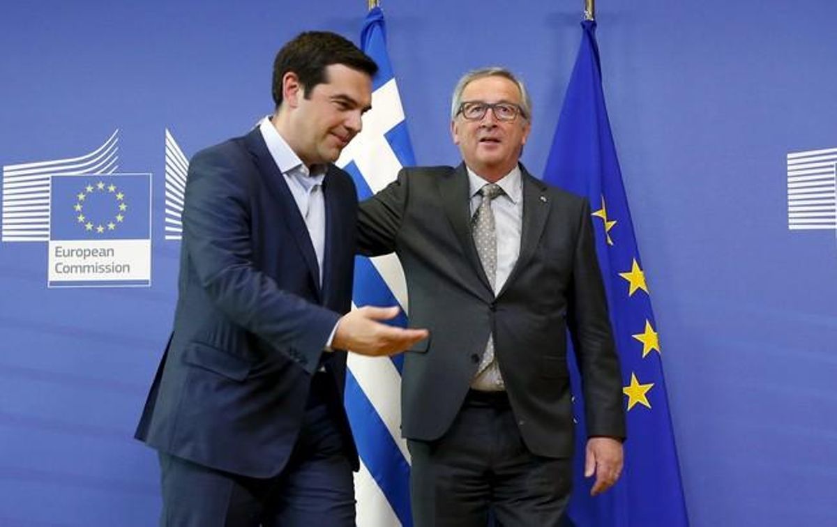  Alexis Tsipras és rebut per Jean-Claude Juncker, aquest dimecres a Brussel·les.