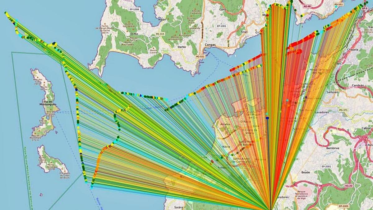 Puntos de la Ría desde los que se transmitió a uno de los gateways instalados en Vigo.