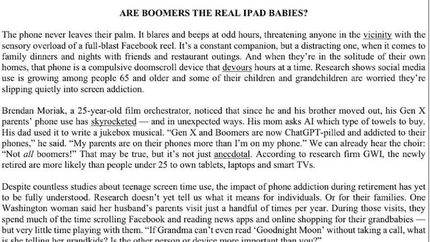 El examen de inglés de la PAU pregunta por los 'boomer' en la Comunitat Valenciana: ¿son los primeros 'bebés Ipad'?