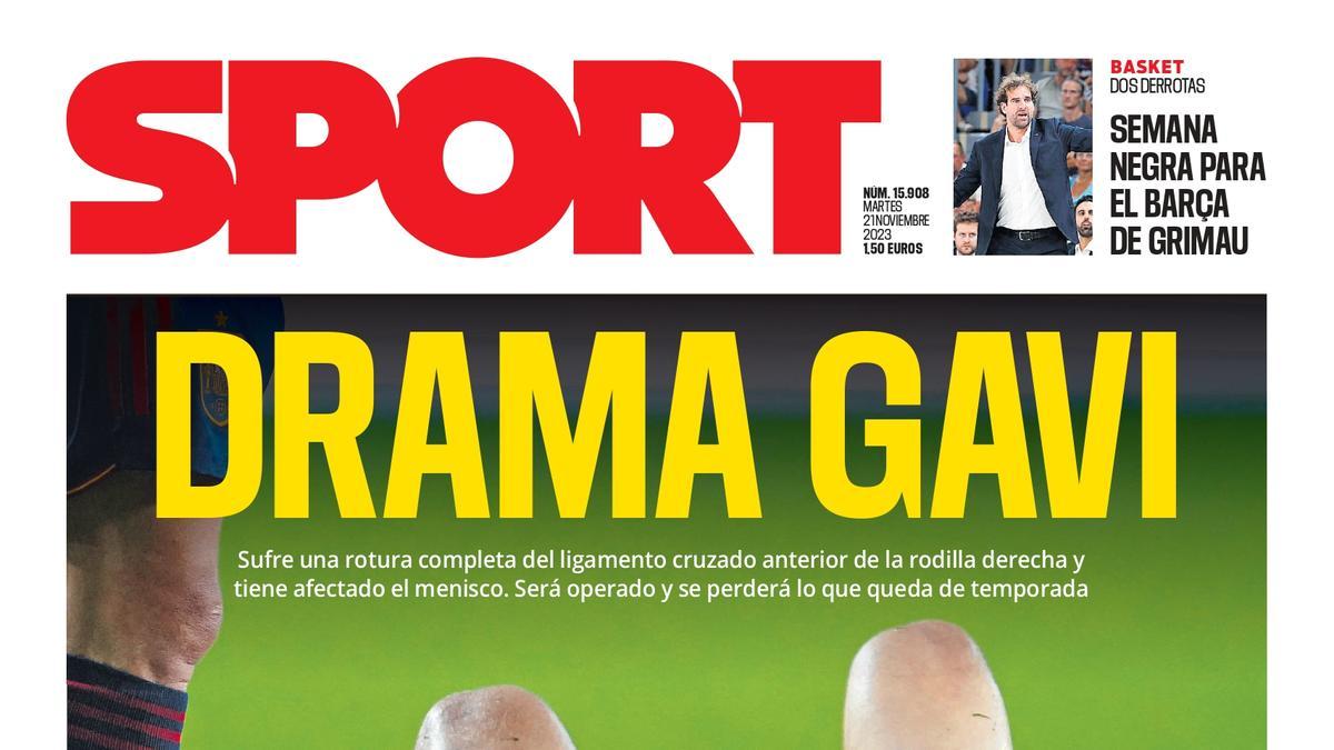 Esta es la portada SPORT de hoy, martes 21 de noviembre de 2023