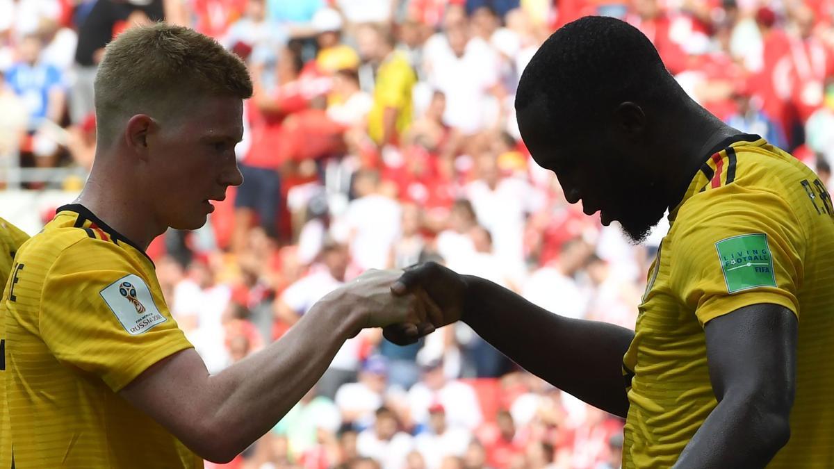 De Bruyne y Lukaku celebran un gol de Bélgica durante el pasado Mundial.