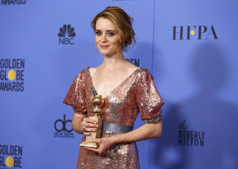 Claire Foy holds her award during the 74th ...