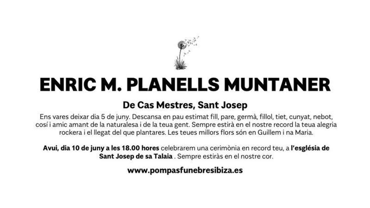 Esquela Enric M. Planells Muntaner