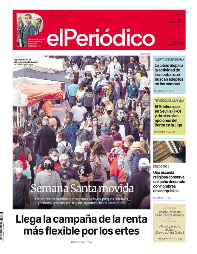 La portada d’EL PERIÓDICO del 5 d’abril del 2021
