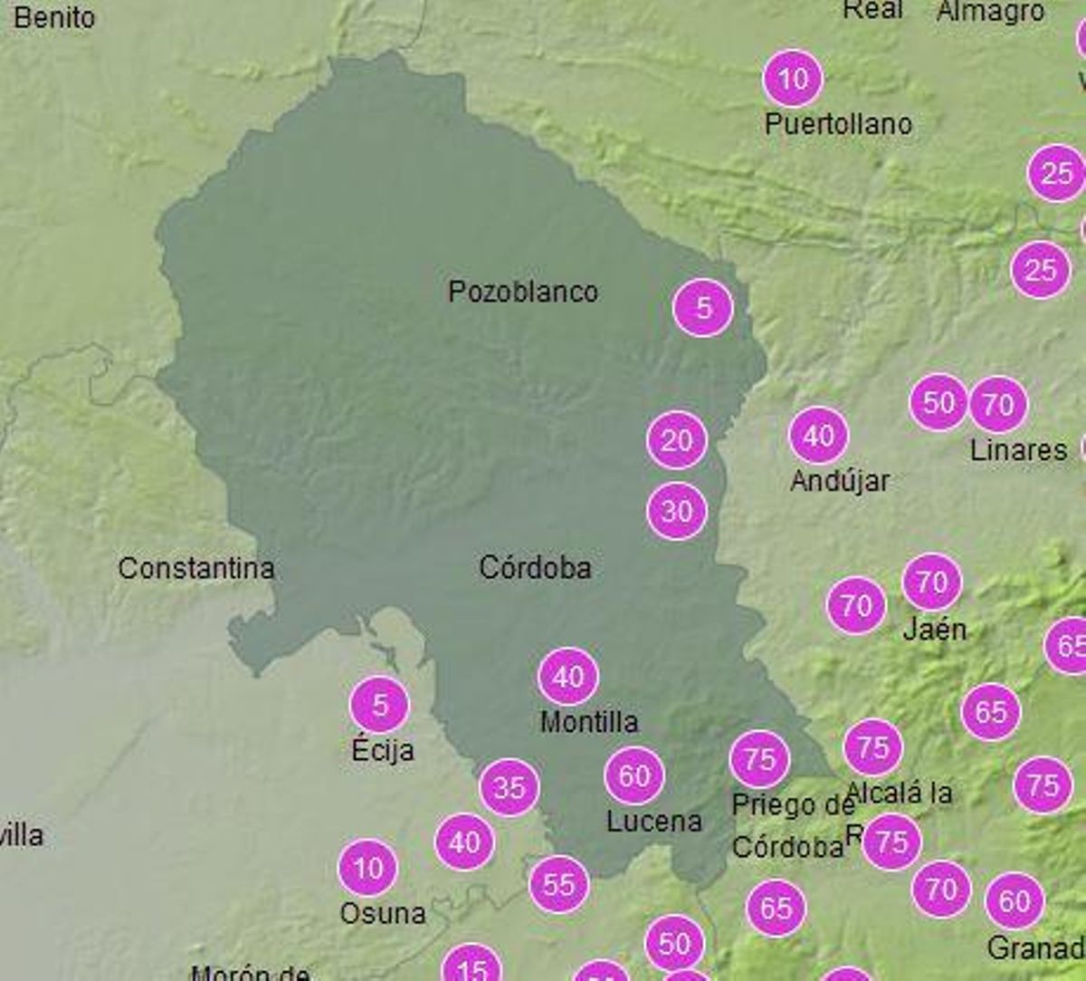Probabilidad de precipitación el sábado 12 de marzo.