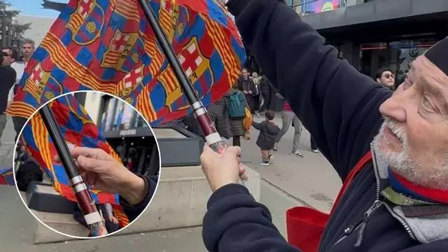 El 'pesquero' del Barça: el socio que se pasea por el Spotify Camp Nou con una caña de pescar