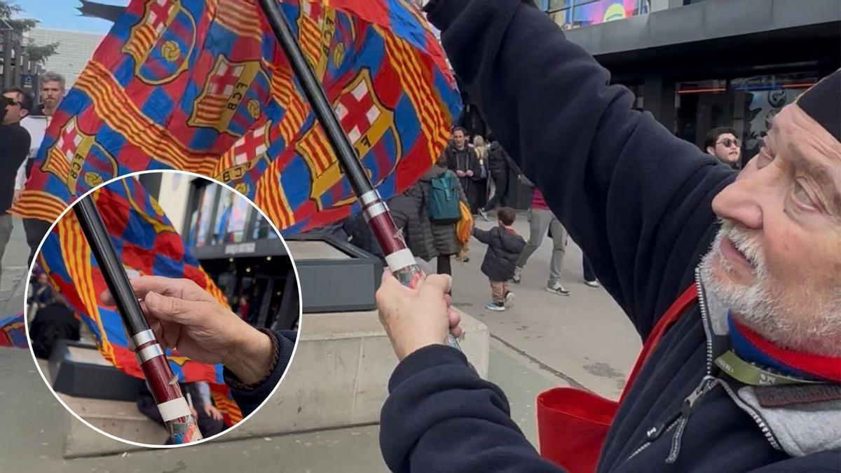 El 'pesquero' del Barça: el socio que se pasea por el Spotify Camp Nou con una caña de pescar