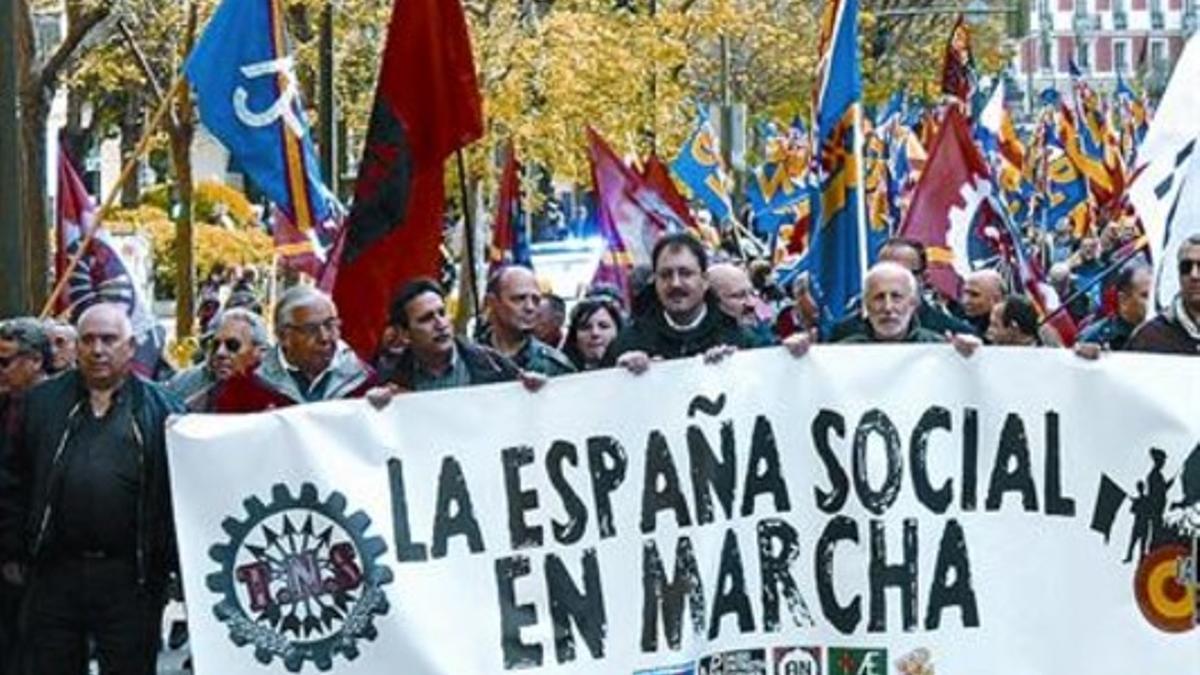 Pancarta unitaria de La España en Marcha, en el último 20 de noviembre celebrado en Madrid.