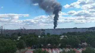 Un incendio en la planta de Emasesa de Tablada deja una intensa columna de humo cerca de la Feria