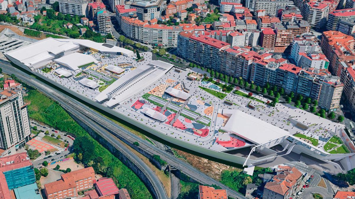Recreación virtual de la gran plaza que se ubicará sobre el centro comercial Vialia de Vigo