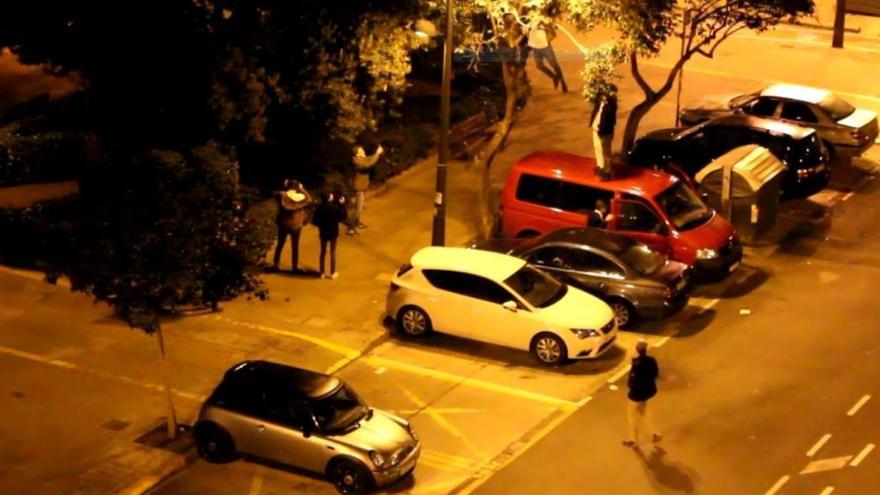 Botellón sobre el techo de una furgoneta y subido a lo alto de un árbol en Valencia