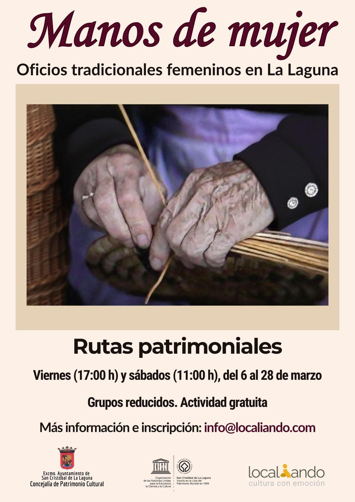 Cartel de la iniciativa “Manos de mujer. Oficios tradicionales femeninos en La Laguna”.