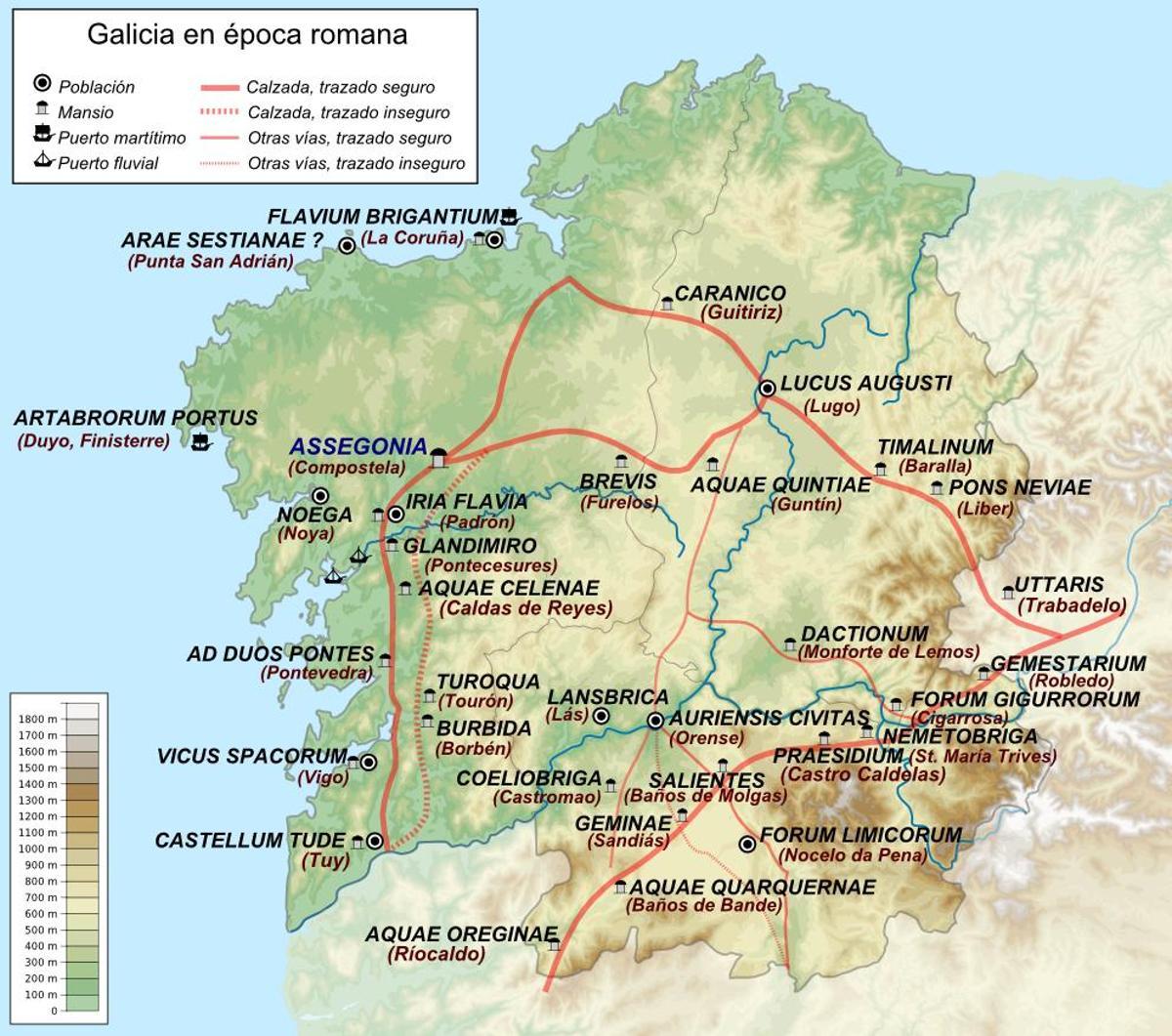 Mapa de Galicia en la época romana con Assegonia situada en lo que hoy es Santiago de Compostela
