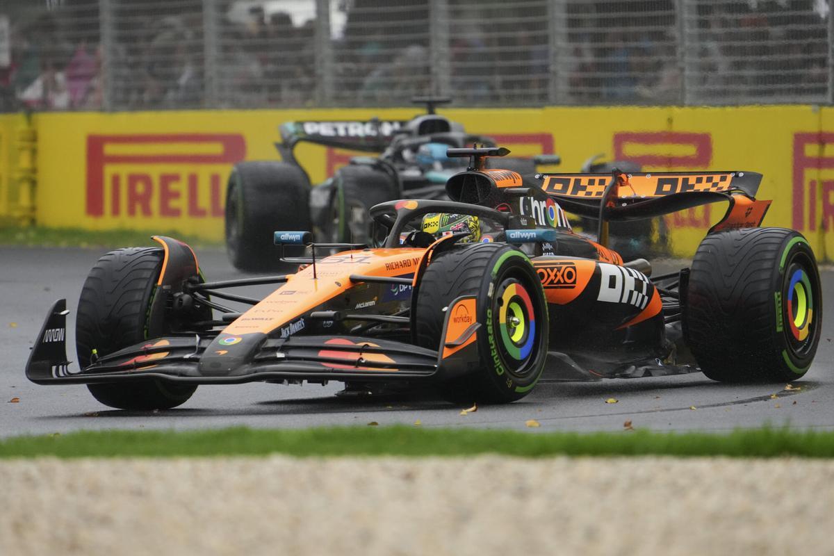 McLaren driver Oscar Piastri of Australia steers his car during the Australian Formula One Grand Prix at Albert Park, in Melbourne, Australia, Sunday, March 16, 2025. (AP Photo/Scott Barbour)