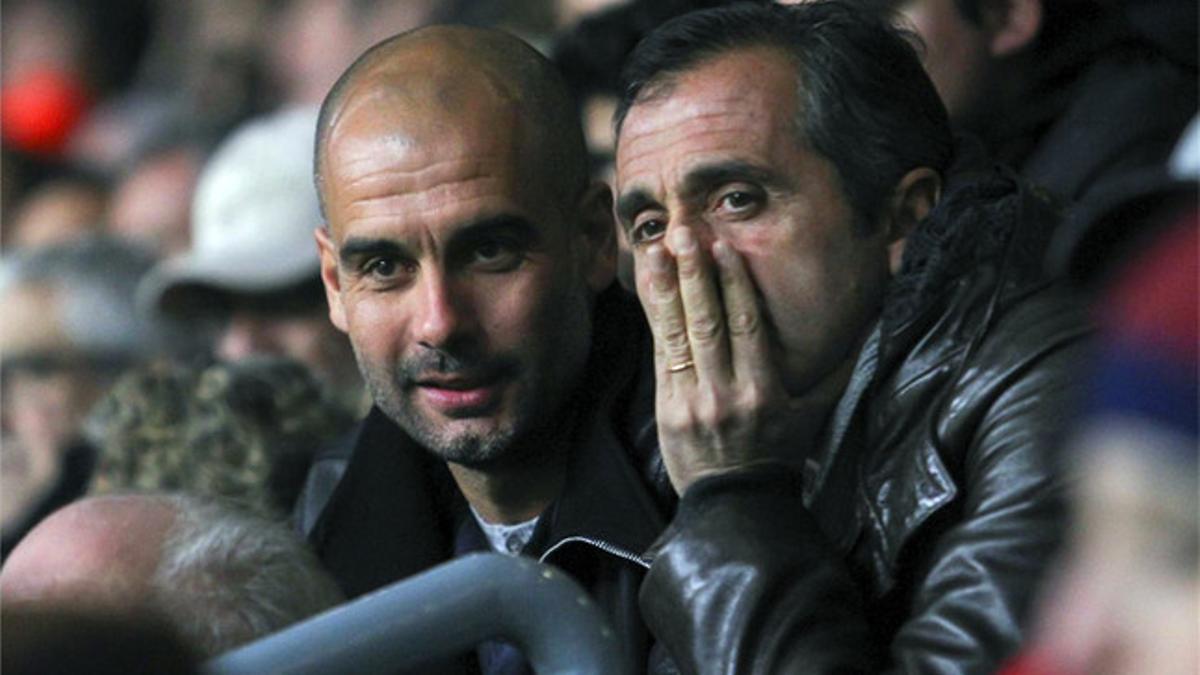 Guardiola junto a Estiarte, en el Camp Nou