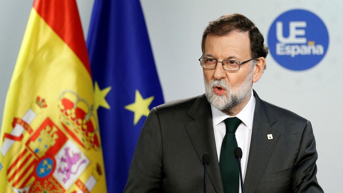 Spain's PM Rajoy addresses a news conference during EU leaders summit in Brussels