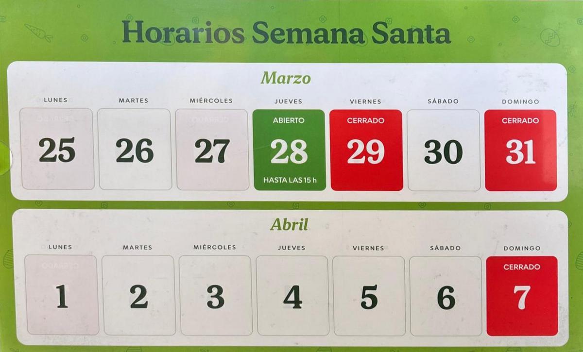 Calendario de apertura de Mercadona.