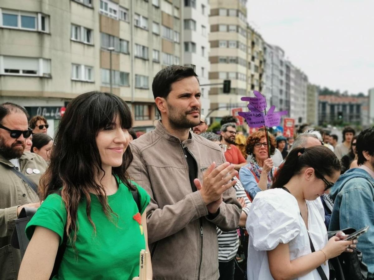 Paulo Carlos López en la manifestación por la crisis de la vivienda, este sábado en Santiago.