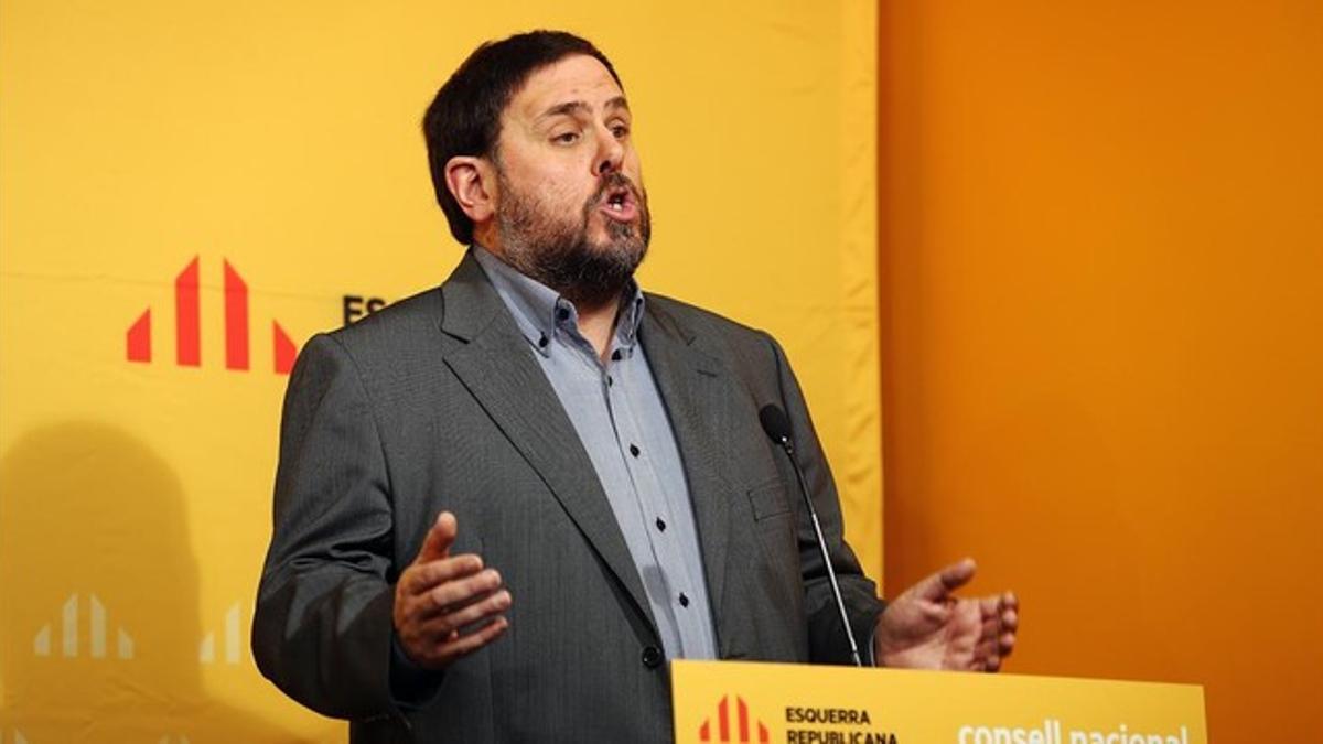 El líder de ERC, Oriol Junqueras, en rueda de prensa.