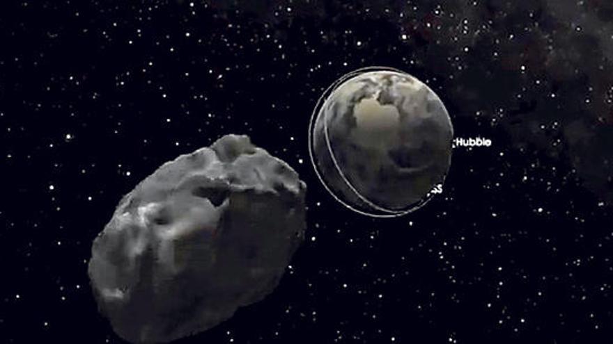 Simulación, creada por Chirs Laurel, de la aproximación a la Tierra del asteroide 2012DA14.