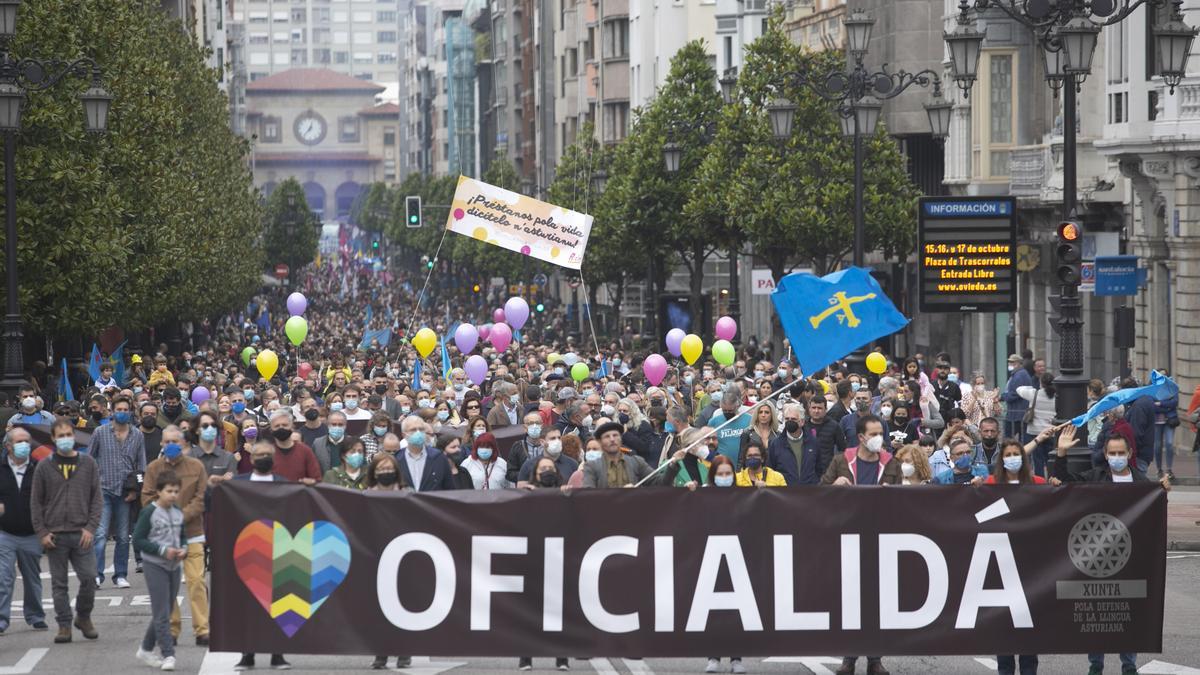 Los partidarios de la cooficialidad del asturiano se manifiestan en Oviedo