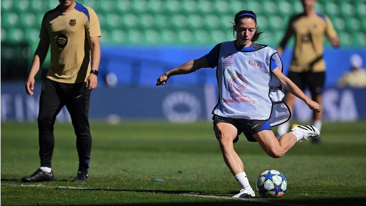 El FC Barcelona femenino durante el entrenamiento de este viernes en Lisbo para disputar mañana la final de la Liga de Campeones femenina contra el Arsenal