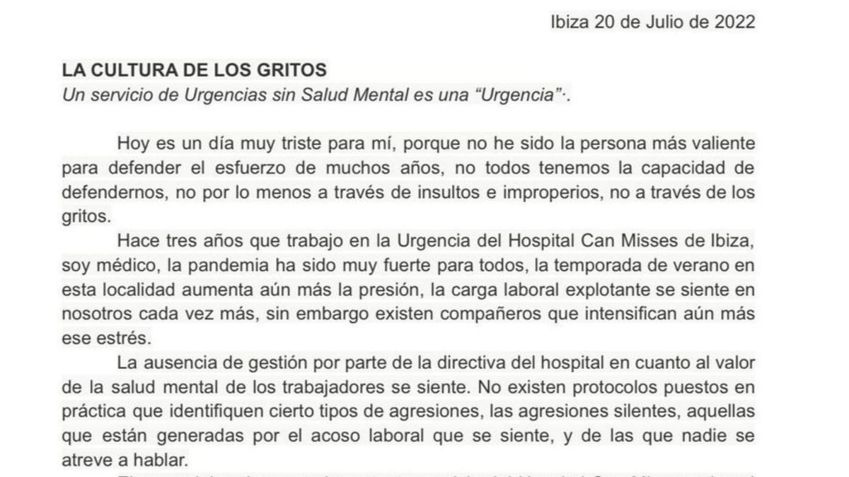 Un Médico Renuncia A Su Contrato En El Hospital Can Misses Por «Acoso Laboral»