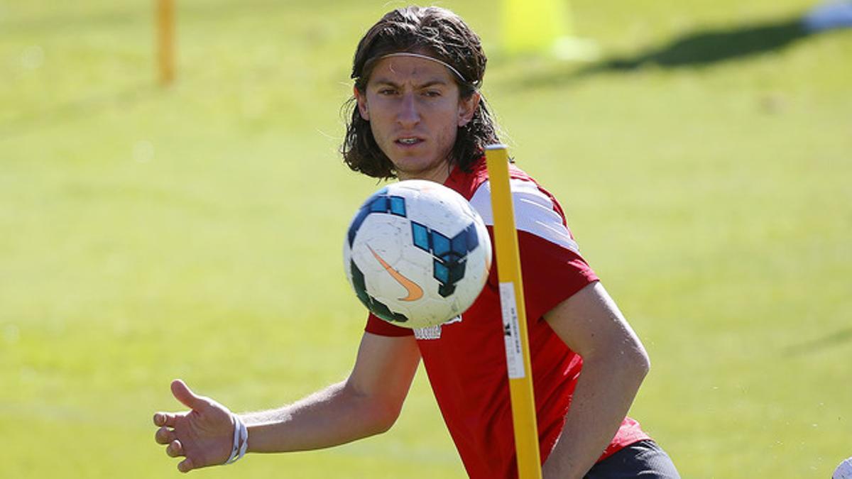 Filipe Luis, durante un entrenamiento del Atlético de Madrid