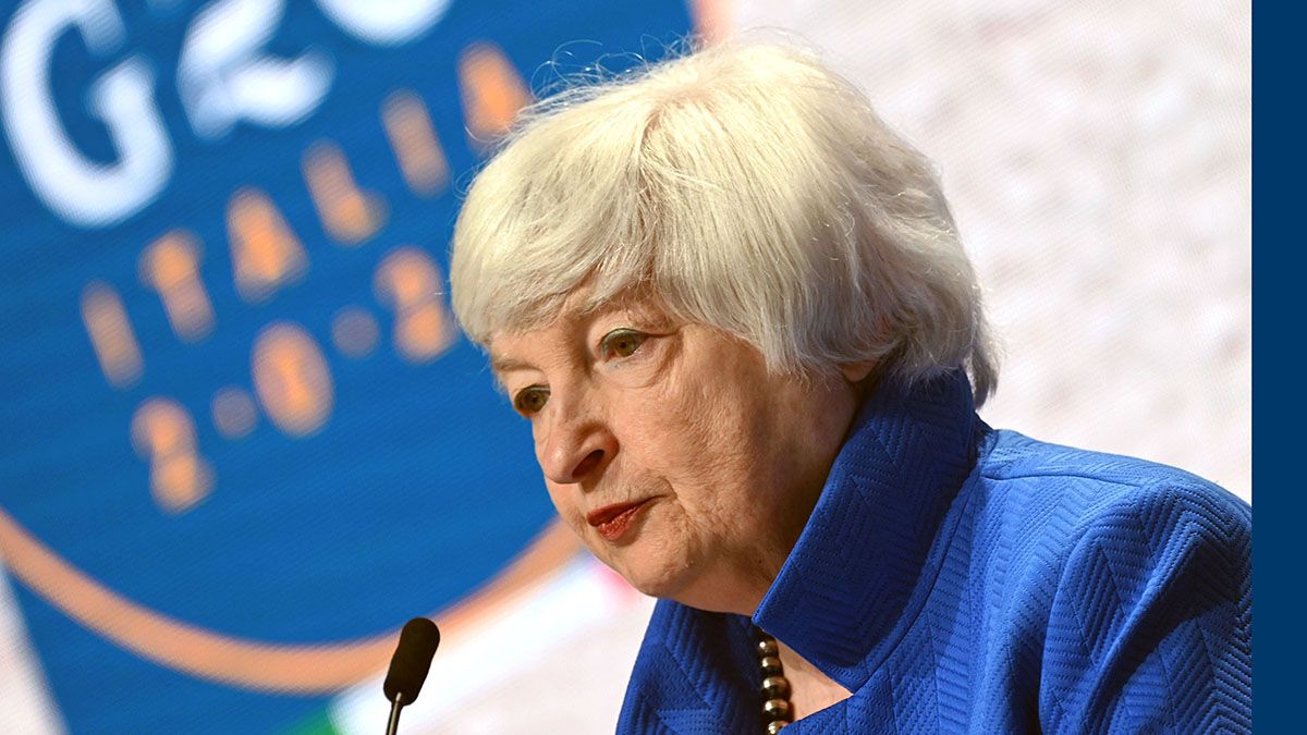 Janet Yellen, en una rueda de prensa en Venecia