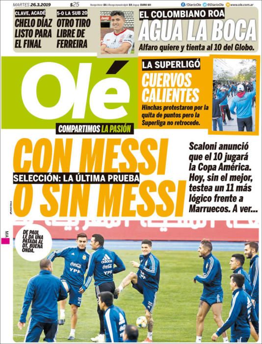 Portada OLÉ martes 26 de marzo de 2019