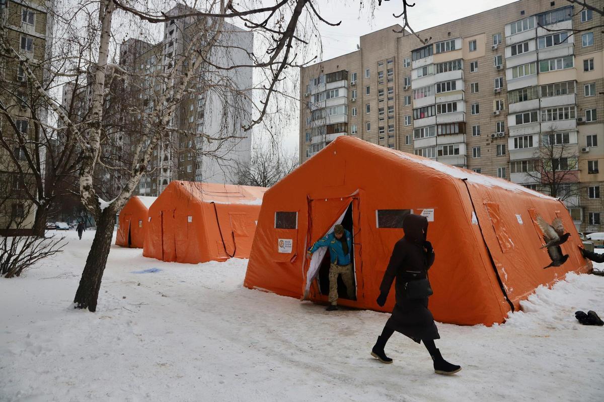 Uno de los 'Puntos de Invencibilidad' en el barrio kievita de Razhytskyi, en la orilla izquierda del Dniéper.