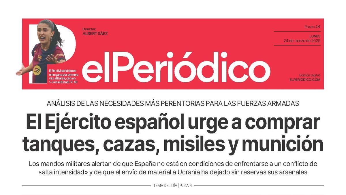 La portada de EL PERIÓDICO del 24 de marzo de 2025