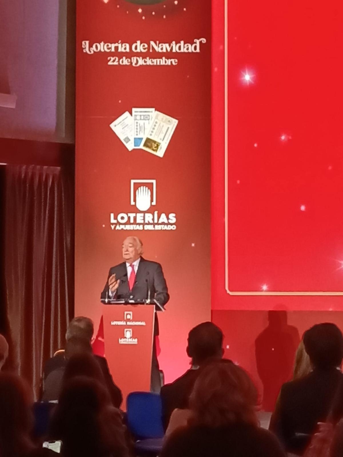 El presidente de Loterías y Apuestas del Estado, Jesús Huerta, en la presentación de la campaña publicitaria del sorteo de Navidad.