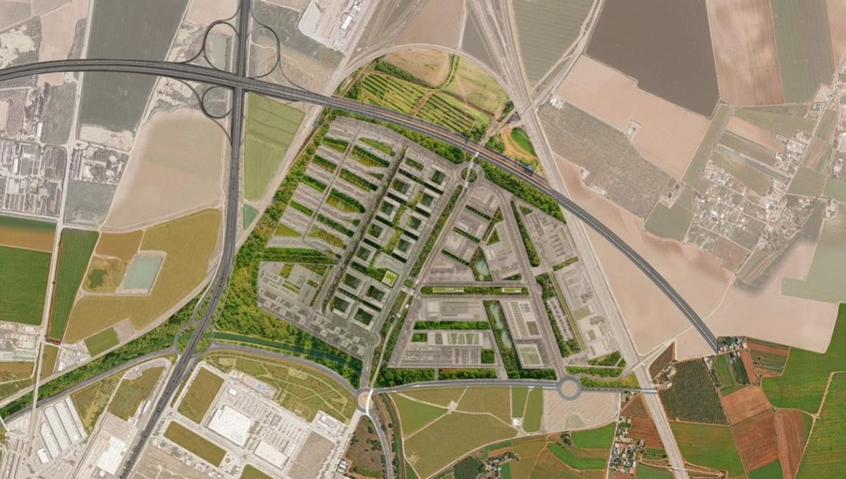 Recreación del nuevo Distrito Tecnológico en el Higuerón Norte, mapa de sus zonas verdes