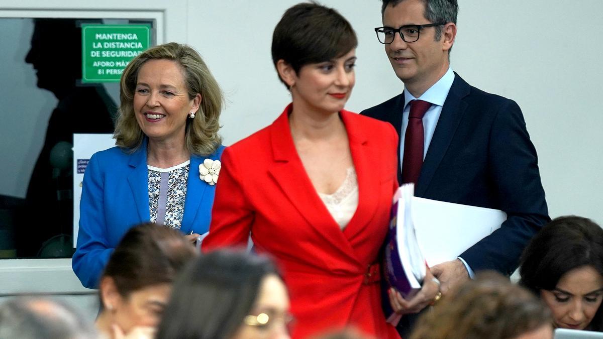 Isabel Rodriguez, Nadia Calviño y Félix Bolaños