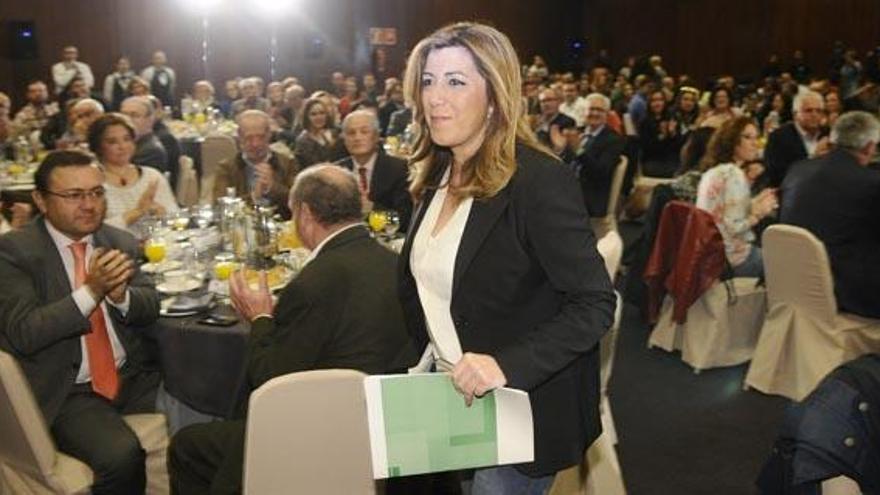 Susana Díaz, en Sevilla, poco antes de iniciar su intervención para presentar el programa electoral socialista.