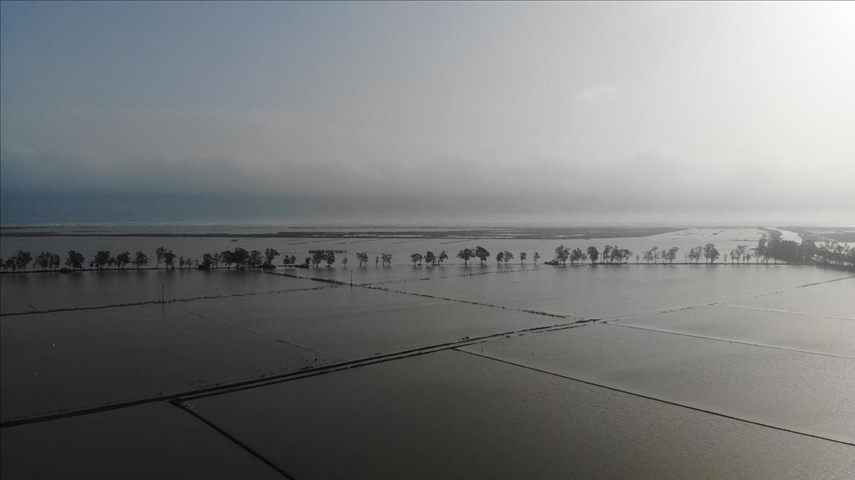 El delta del Ebro, completamente inundado tras el paso del ’Gloria’.