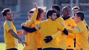 Entrenament de l’equip blaugrana al complet, aquest dimarts.