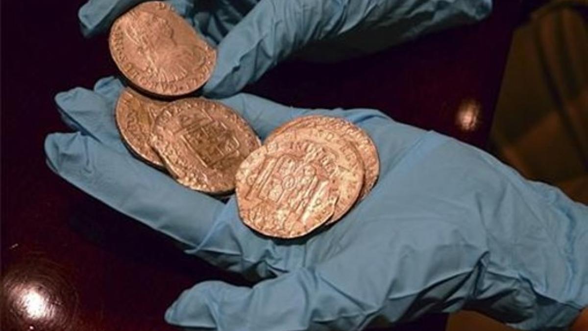 Monedas de oro halladas en la fragata 'Nuestra Señora de las Mercedes'.