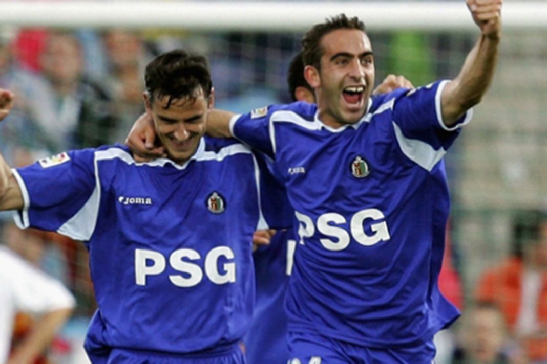 Alberto Aguilar celebra un gol durante su etapa en el Getafe.